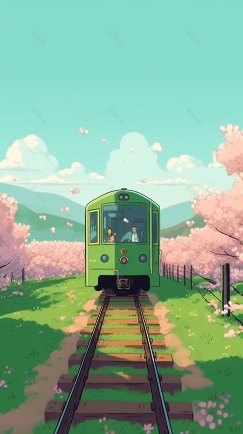 樱花树下开往春天的列车,插画/手绘图,插画/手绘图库,插画/手绘图下载,插画/手绘
